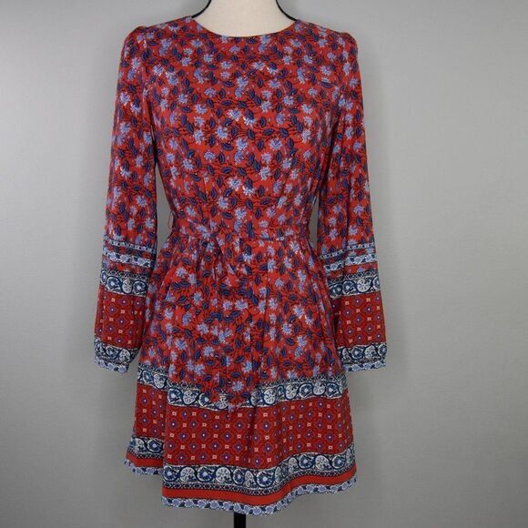NWOT LOFT BORDER FLORAL TIE WAIST DRESS,XS - Picture 4 of 16